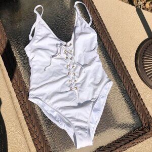 Nasty Gal White Lace-Up Swimsuit Size L NWOT Nylon Spandex US Made